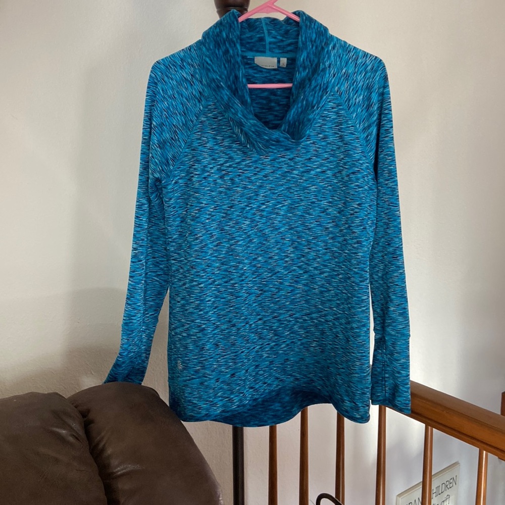 Athleta Blue Teal Space-Dye Cowl Neck Sweater